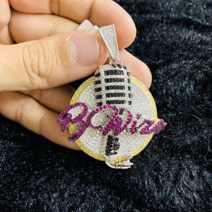 White Gold Finish Be Wise Microphone Pendant Chain